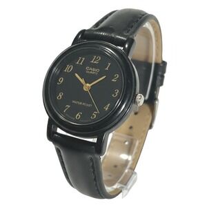 Casio Quartz Watch Women's Black Gold Tone Analog Water‎ Resist Leather Band